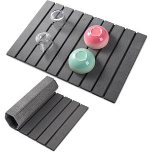 Stone Drying Mat for Kitchen Counter, Large Dark Gray Foldable Diatomaceous Earth Dish Drying Mat, Quick-Dry Absorbent Bath & Countertop Mat for Dishes Bottles Cups 23"x15.3"