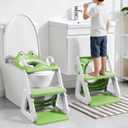 Orzbow Frog Potty Training Seat, Toddler Toilet Seat with Step Stool Ladder, 2-in-1 Potty Training Toilet Essentials for Boys Girls, Adjustable Height, Non-Slip Step and Splash Guard Design, Green