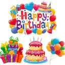 4 Pieces Car Magnet Birthday Decorations - Large Happy Birthday Magnets With Cake Balloon Reflective Box Shapes for Cars, Refrigerator, Cruise Door and Other Metal Surfaces