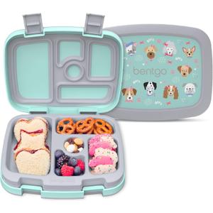 Bentgo Kids Prints Leak-Proof, 5-Compartment Bento-Style Kids Lunch Box - Ideal Portion Sizes for Ages 3-7, Durable, Drop-Proof, Dishwasher Safe, & PFAS & BPA-Free Materials (Puppy Love)