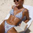 BIKINX Womens Swimsuits Sexy Thong Micro Bikini Ditsy Floral Two Piece Sets Bathing Suit Color Block Bandeau Swim Top (L)