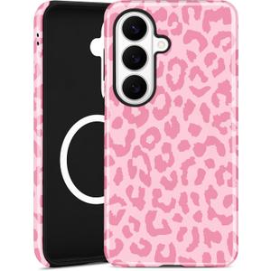 Magnetic Cheetah Phone Case for Samsung Galaxy S26 Ultra, Compatible with MagSafe, Cute Pink Aesthetic Leopard Print Soft TPU and Hard PC Shockproof Protective Phone Cover for Women Girls