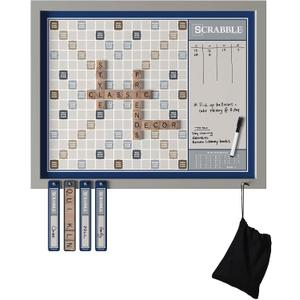 WS Game Company Scrabble Deluxe 2-in-1 Wall Edition, Oversized 30" x 24" Wood Frame, Magnetic Tiles & Dry Erase Message Board, Hangable Home Decor, Family Word Board Games for 2-4 Players, Ages 8+