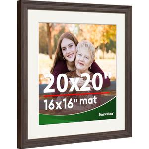 20x20 Frame, High Definition Plexiglass for 20x20 Picture Frame with 16X16 mat, Vintage 20 x 20 Frame Rustic Distressed Pattern, Wall Mount Display, Brown 1Pack