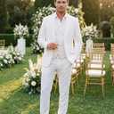 Men's 3 Piece Slim Fit Suit Set, Two Button Blazer Solid Jacket Vest Pants Wedding Business Suit (White, L)