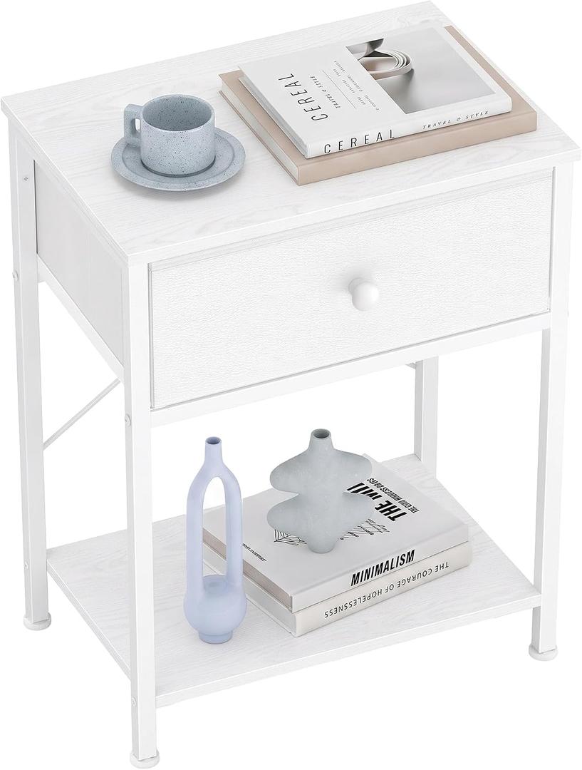 SONGMICS Nightstand, Small Side Table, Narrow End Table with Fabric Drawer, 1 Drawer-1Pc