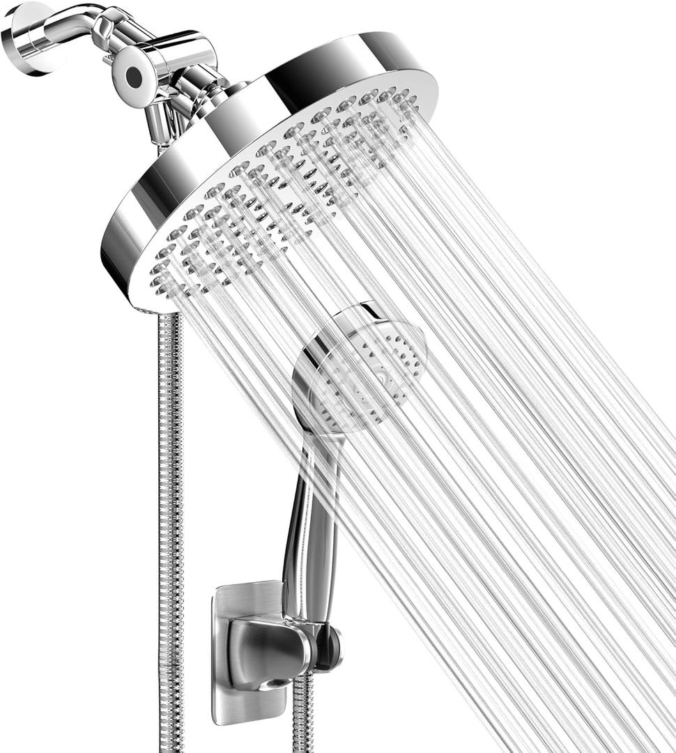 Shower Head With Handheld Combo, 6 Inch High Pressure Rainfall Showerhead With Hand Held 70 Inch Hose for Bath - Adjustable Swivel Shower Head Spray Anti-leak Nozzles - Universal Fit (2.5 GPM, Chrome)