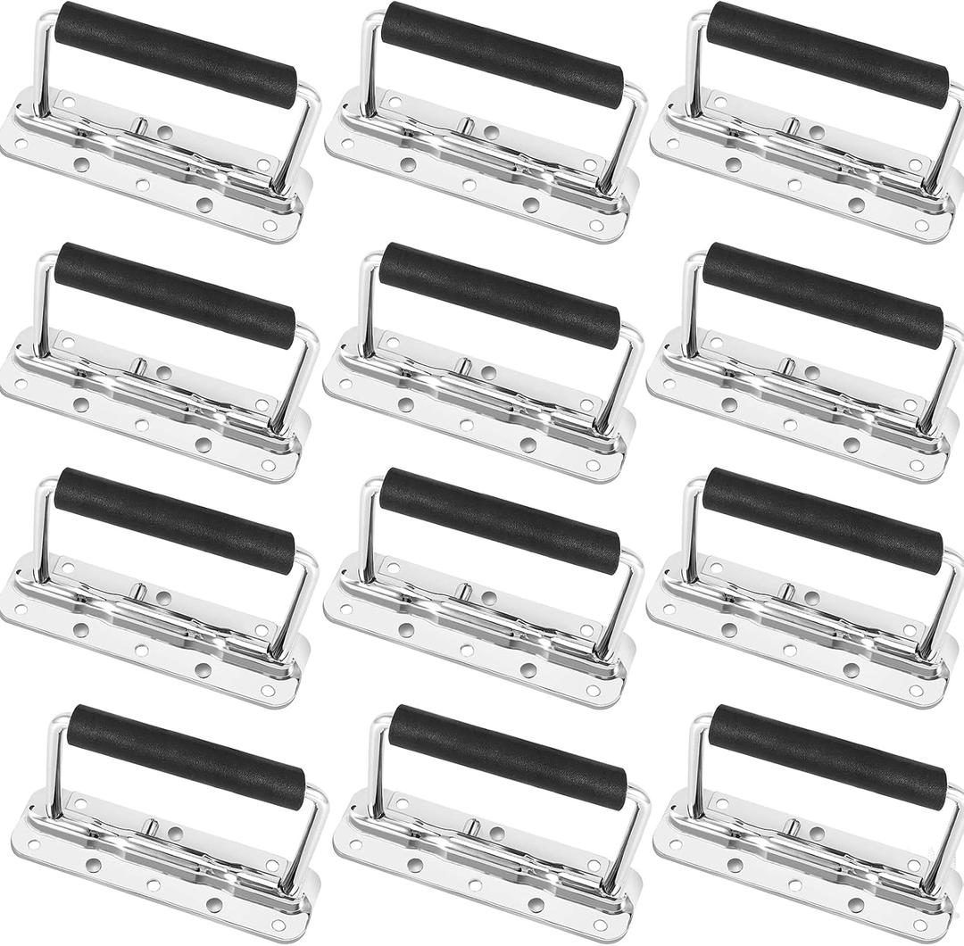 HOIGON 12 Pack Spring Loaded Case Handle, Surface Mounted Chest Handle with Rubber Grip, Spring Loaded Drop Pulls Handle for Flight Case, Cabinet, Tool Box