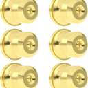 6 Pack Privacy Gold Door Knob with Lock,Door Knobs Interior for Bedroom or Bathroom Heavy Duty Gold Handle for Left Right Sided Doors