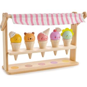 Tender Leaf Toys - Scoops and Smiles - Ice Cream Toy Shop with 5 Solid Wood Pretend Play Set for Kids, Play Food and Accessories, Encourage Role Play and Develops Social Skills - Age 3+