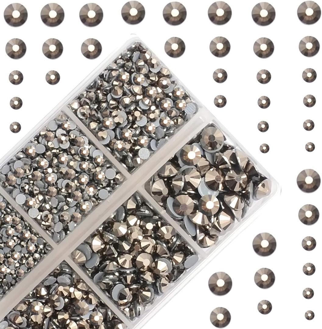 10000Pcs 2-Boxes Mixed Size Hot Fix Round Crystals Gems Glass Stones Hotfix Flat Back Rhinestones with Tweezers and Picking Pencil (Silver Flare)