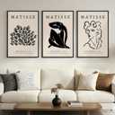Framed Matisse Canvas Wall Art for Living Room, Set of 3 Abstract Black and White Minimalist Botanical Prints for Walls, Modern Aesthetic Pictures for Bedroom, Dining Room, Hallway and Office, Total Size 30x60, 20"W x 30" H x 3Pcs