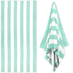 HENBAY Large Oversized Beach Towel - 35 x 70 Inch Microfiber Pool Towel, Aqua Striped Quick Dry Cabana Swim Towel