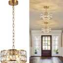 Modern 4-Light Gold Crystal Chandelier Ceiling Light, 12-Inch Small Round Semi Flush Mount Chandelier-Style Ceiling Light for Kitchen Island & Entryway