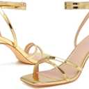 Mostrin Womens Sandals Strappy Heels for Women Ankle Strap Lace Up Heels Square Open Toe Heels Tie Up Stiletto High Heeled Sandals for Prom, Party, Daily Wear, Size 8.5