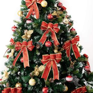 12 Glitter Christmas Bows & Wreath Bows for Christmas Tree Ornaments & Party Decoration (Gold & Red)