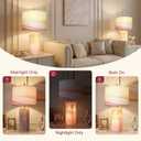 Scenekoy 23" Alabaster Table Lamp Set of 2 with Night Light for Bedroom Living Room, Rotary Switch, Pink Modern Table Lamp with Linen Shade, Nightstand Lamps for Room Bedside Office (Bulb Included)