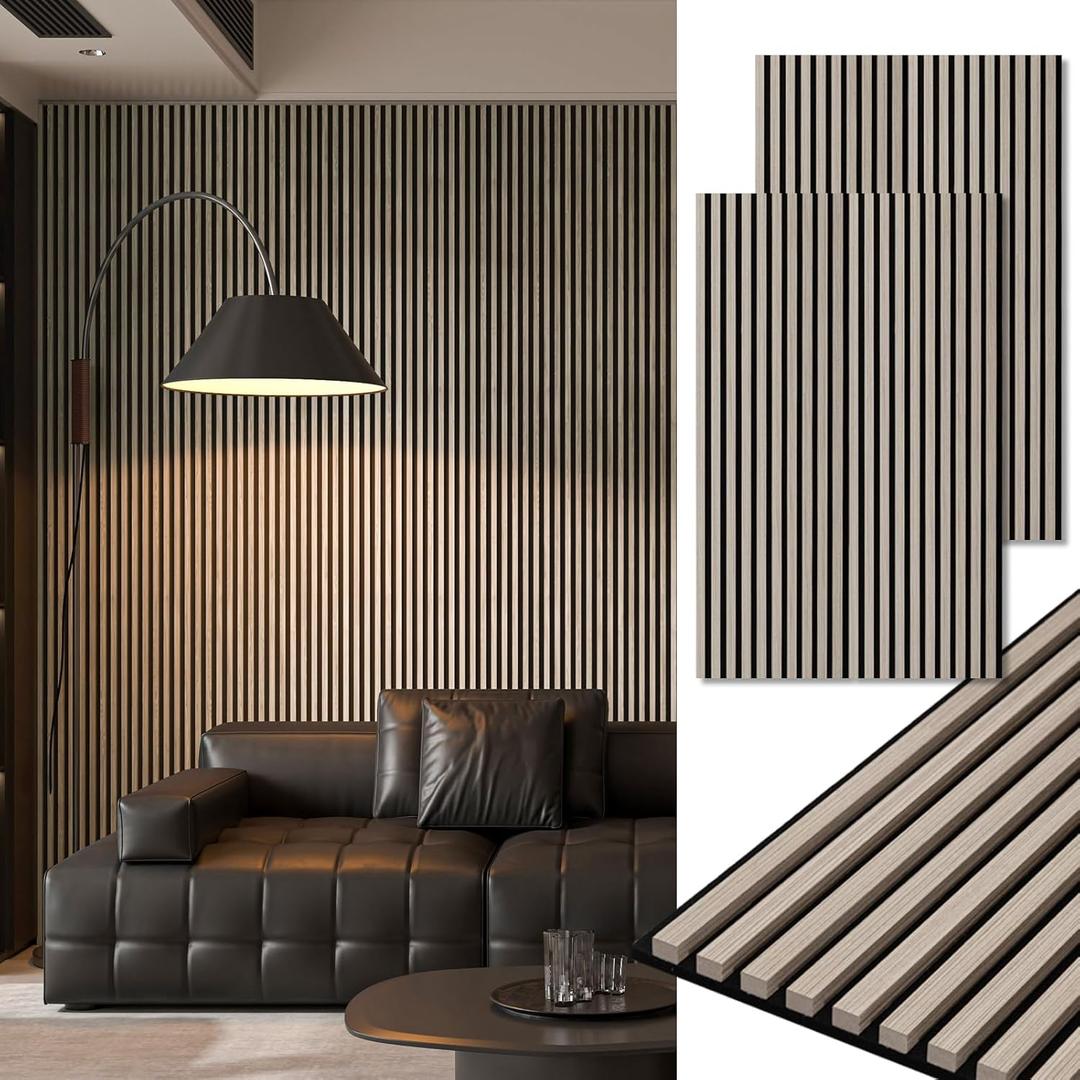 Art3d 2-Pack 48" x 24" Acoustic Wood Panels for Wall, Soundproof Wood Slat Panel for Wall and Ceiling, 3D Fluted Sound Absorbing Paneling for Interior Wall Decor, Living Room, Bedroom - Oak