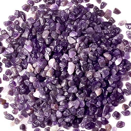 1lb Amethyst Aquarium Gravel Rocks Natural Tumbled Healing Crystal Chips Bulk Gemstones Tumbled Crushed Stones for Fountain Vase Filler Planters Decorative Fish Tank Potted Reiki Energy Balancing