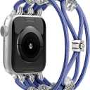 Newlibery Beaded Bracelet Compatible with Apple Watch Band 41mm 38mm 44mm 42mm 45mm 46mm 49mm Women Boho Braided Solo Loop Nylon Stretchy Dressy Strap for iWatch Serie11/10/9/8/7/6/5/4 SE 3/2/1 Ultra