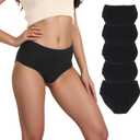 High Waisted Cotton Underwear for Women - Tummy Control Panties No Roll Waistband, Breathable Full Coverage Briefs (Black, M)