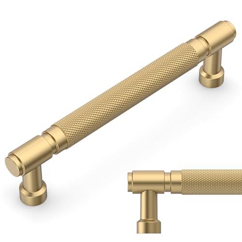 Amerdeco 5 Pack Champagne Bronze knurled Cabinet Pulls 5 Inch(128mm) Hole Center Drawer Pulls Cabinet Hardware Kitchen Cabinet Handles for Bathroom ZH0072