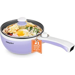 Dezin Hot Pot Electric Upgraded, Non-Stick Saut Pan, Rapid Noodles Electric Pot, 1.5L Mini Portable Hot Pot for Steak, Egg, Fried Rice, Ramen, Oatmeal, Soup with Power Adjustment (1.5L(Without Steamer), Purple)