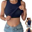 REORIA Women's Built in Bra Tank Tops Racerback Ribbed Sleeveless Fitted Summer Outfits 2026 (Navy Blue)