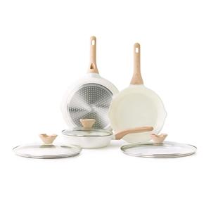 Ceramic Nonstick Frying Pan Skillet Set with Lid, 3 Piece Ceramic Pans for Cooking Non Toxic, Healthy Induction Cookware, Stay-Cool Handle, PFOA & PFAS Free (8 Inch, 9.5 Inch, 11 Inch)