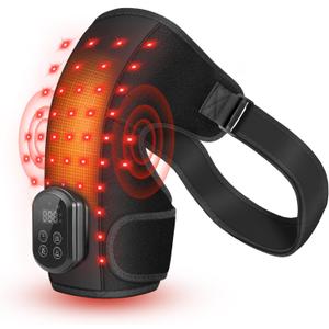 Cordless Red Light Therapy for Shoulder with Heat & Massage Vibration, Separate 5000mAh Portable Near-Infrared Light Therapy Wrap for Shoulder Discomfort, 3 Heat 4 Vibration Modes, 660nm & 850nm LEDs