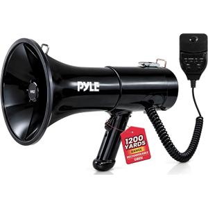 Pyle 100-Watt Square Megaphone Bullhorn, Lightweight and Portable Loudspeaker Horn with Aux (3.5mm) Input for MP3/Music, Automatic Siren, Whistle, MIC/Talk (Black), 1200 Square Yards Projection Range