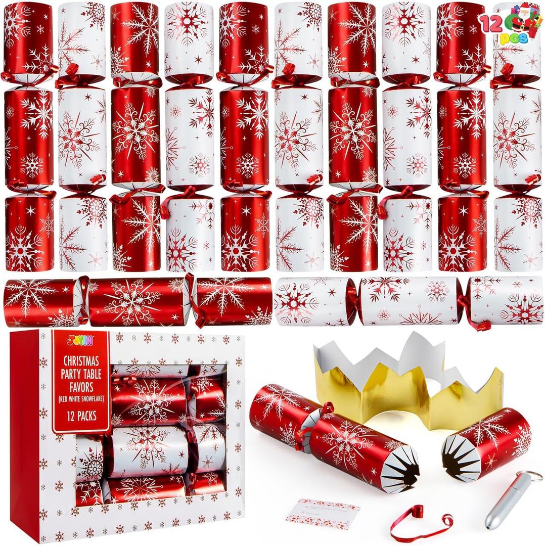 JOYIN 12 Pack Christmas Party Favor Non-Snap Red & White Snowflake Design Party Table Favors with Holiday Party Favor Supplies for Kids and Adults, Christmas Parties, Dinners and Holidays