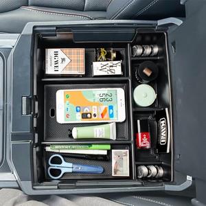 HGWEI Center Console Organizer Compatible with 2023-2026 Ford F250 F350 F450 Accessories, Interior Middle Armrest Storage Box Compartment Insert Tray (Full Console w/Bucket Seats ONLY), Black
