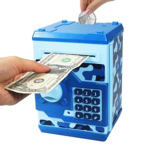 Mini ATM Piggy Bank Security Machine Best Gift for Kids,Electronic Code Piggy Bank Money Counter Safe Box Coin Bank for Boys Girls Password Lock (Camouflage Blue)