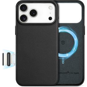 SHIELDON Genuine Leather Case for iPhone 17 Pro Max 6.9" 2025, Compatible with Magsafe, Updated Camera Button, Slim Magnetic Wireless Charging, Shockproof, Camera Bezel, Protective Phone Cover - Black