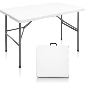 Folding Table 4ft Heavy Duty Folding Tables Indoor Outdoor Plastic Dining Table Portable Folding Square Card Table w/Handle for Picnic, Party, Camping (4 FT) (White)
