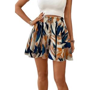 BEAUDRM Women's Flowy Shorts Beach Vacation Summer High Waist Wide Leg Casual Dressy Shorts, M