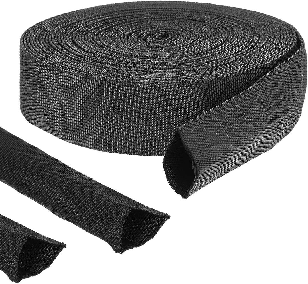 33 FT Nylon Hydraulic Hose Protector Sleeve Black Protective Cover Hose Sheath Hydraulic Hoses Wrap Cable Sleeve Torch Cutting Wire Cable Cover Management Wrap for Cord Tig (0.98 Inch Id)