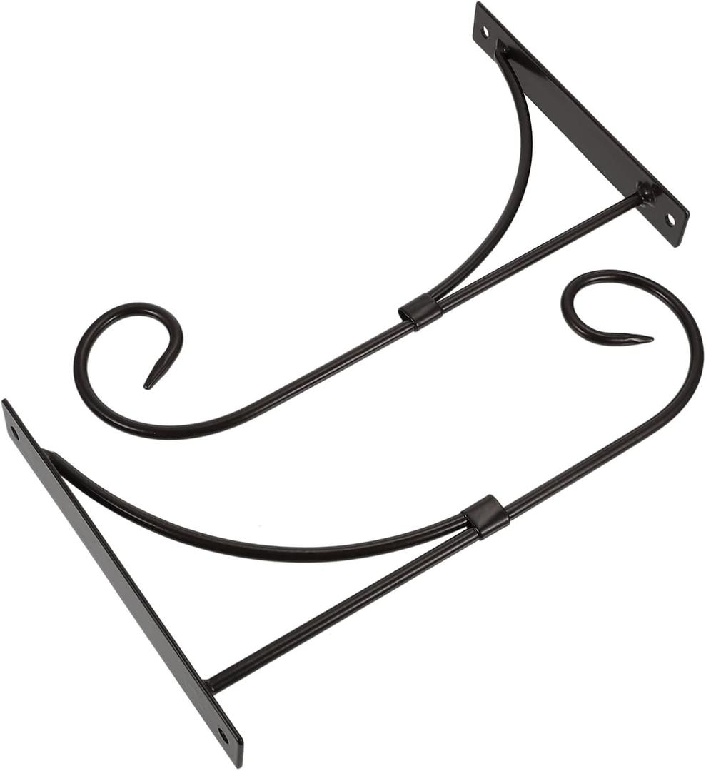 2pcs Iron Wall-Mounted Plant Hanger Rack Outdoor Hooks for Hanging Ceiling Hanging Hook Decorative Flowerpot Bracket Hanger (Black)