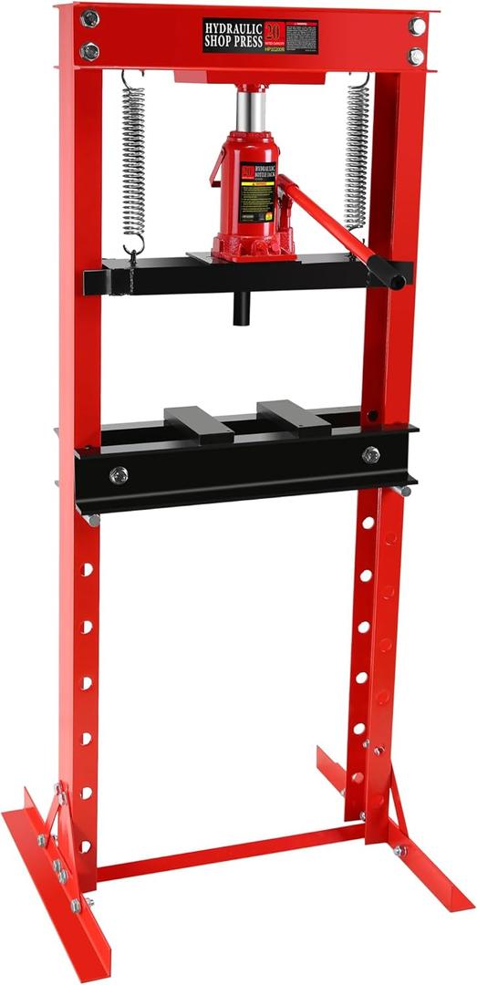 Hydraulic Shop Press,20 Ton H-Frame Garage Floor Adjustable Shop Bearing Press with Stamping Plates to Bend, Straighten, Or Press Parts, Install Bearings & U-Joints (Red)
