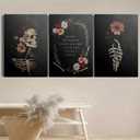3pc Framed Gothic Floral Skull Canvas Wall Art