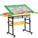 34.25" x 25.2"Adjustable Puzzle Table with 4+2 Drawers, Non-Slip Surface Puzzle Board, Tilting & Height Adjustment, 360 Wheels, and Protective Cover for mom