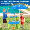 HYES Water Table for Toddlers 3-5, 3-Tier Kids Splash Sand Table Water Toys with Umbrella, Rain Showers Splash Pond for Outdoor Beach Backyard Summer, Activity Sensory Playset for Boys Girls, Blue