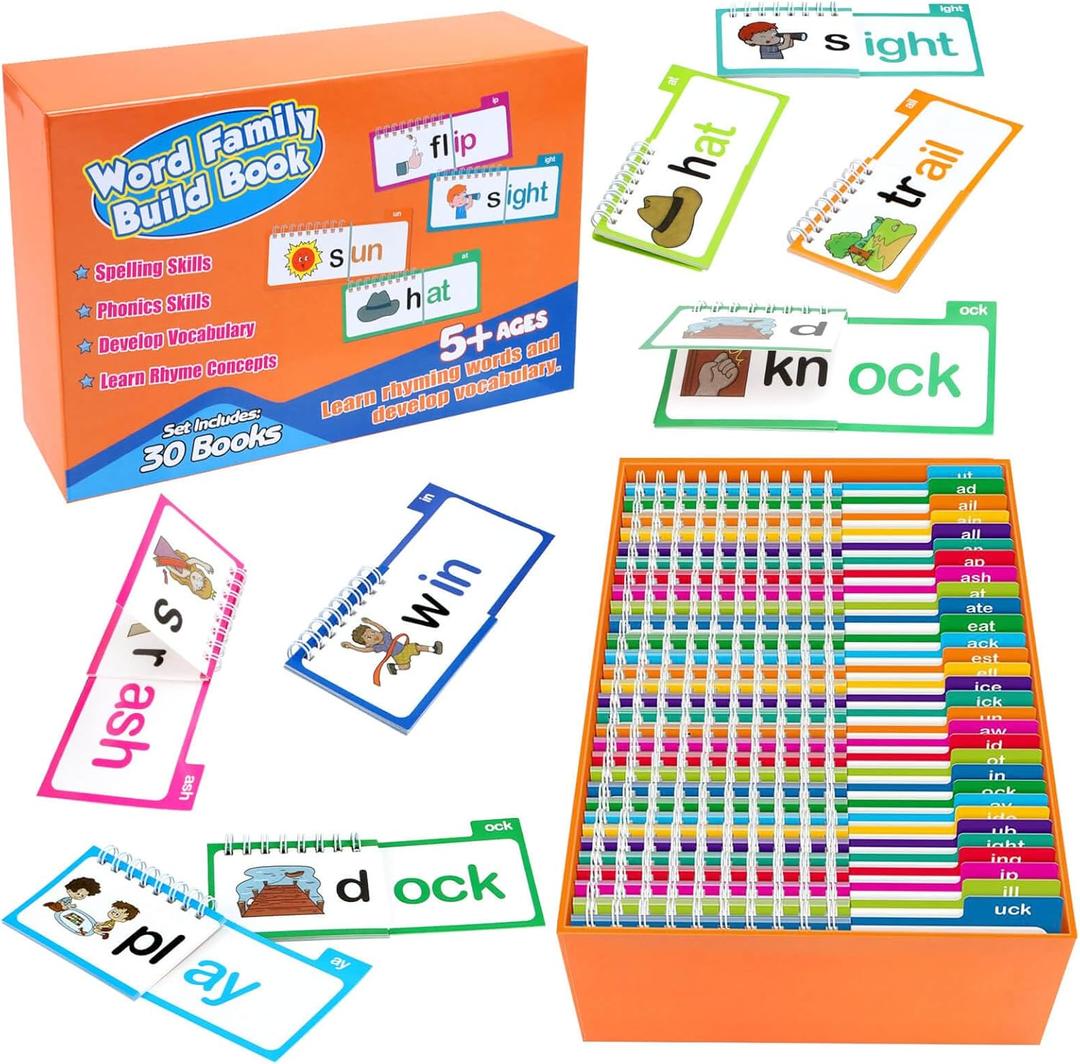 Dolanus 30 Read and Rhyme Flip Books, Word Family ABC Vocabulary Flashcards, Kindergarten Sight Word - Learn to Read Phonics Flash Cards Activity Games, Toys for Kids Toddlers Ages 3-8 Years Old