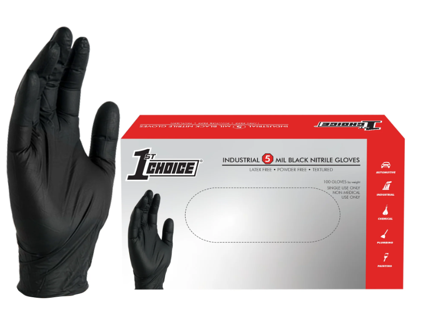 1st Choice Nitrile Gloves Disposable Latex-Free, Black, 5 Mil for Cooking, Cleaning, Automotive, Industrial, Food Prep, Home (XX-Large)