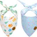 CROWNED BEAUTY Birthday Dog Bandanas Reversible Large 2 Pack, Celebration Set, Plaid Adjustable Triangle Holiday Blue Green Scarves for Medium Large Extra Large Dogs Girl Boy Pets DB43-L