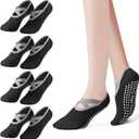 Vanjua 4 Pairs Pilates Socks with Grip for Women, Non Slip Yoga Socks, Grippy Socks for Barre, Dance, Workout and Hospital