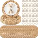 50 Set 13 Inch Round Woven Placemats with Pearl & Rhinestone Napkin Rings