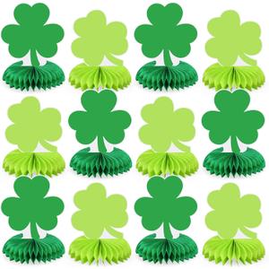 FYSUIMU 12Pcs St. Patrick's Day Honeycomb Centerpieces Green Shamrock Table Toppers Lucky Clover Table Party Decorations for Irish Party Supplies