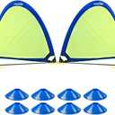 Poray Soccer Goal for Kid Easy-up Set of Two Portable Soccer Net 210D Oxford with 8 Field Marker Cones Extra Stakes Fun for Backyard and Soccer Training (Blue)